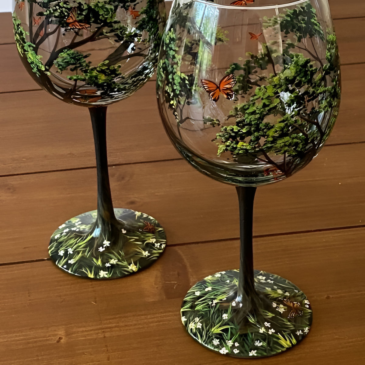 Hand Painted Four Seasons Tree Wine Glasses - 12 oz