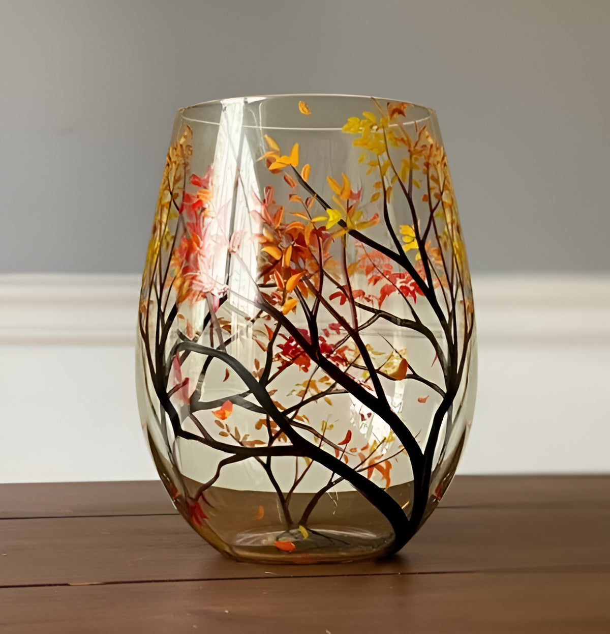 Hand Painted Four Seasons Tree Wine Glasses - 12 oz