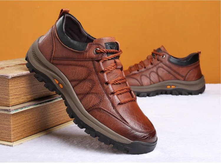 Men's Breathable Leather Arch Support Shoes with Non-Slip Sole