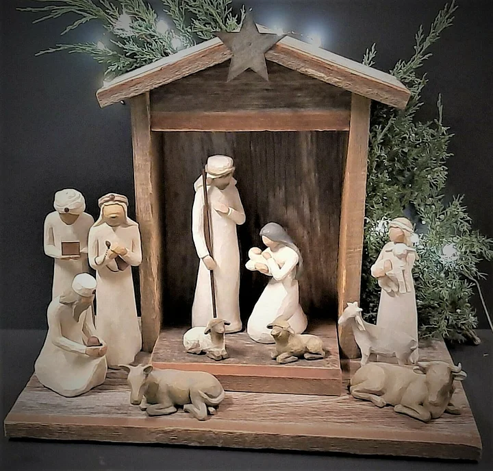 Handmade Barn Wood Nativity Set with Creche