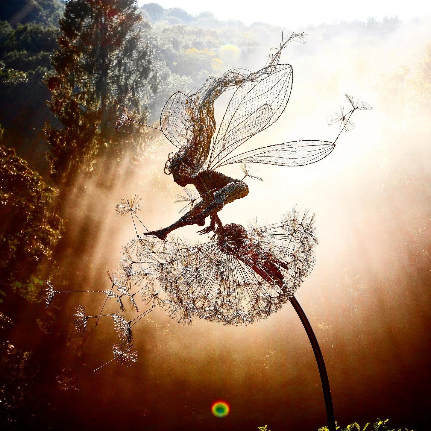 Metal Fairy Garden Stake Decoration with Dandelion Design