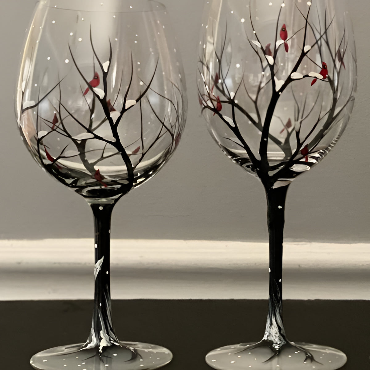 Hand Painted Four Seasons Tree Wine Glasses - 12 oz