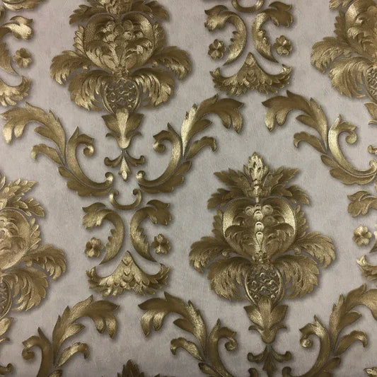Gold Textured 3D Damask Vinyl Wallpaper
