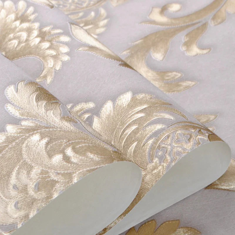 Gold Textured 3D Damask Vinyl Wallpaper