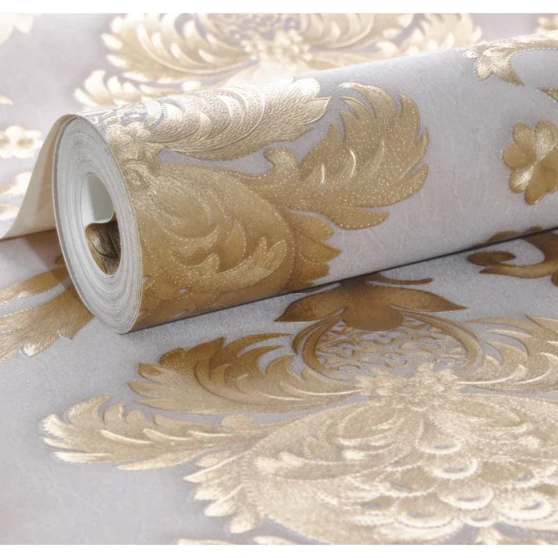 Gold Textured 3D Damask Vinyl Wallpaper