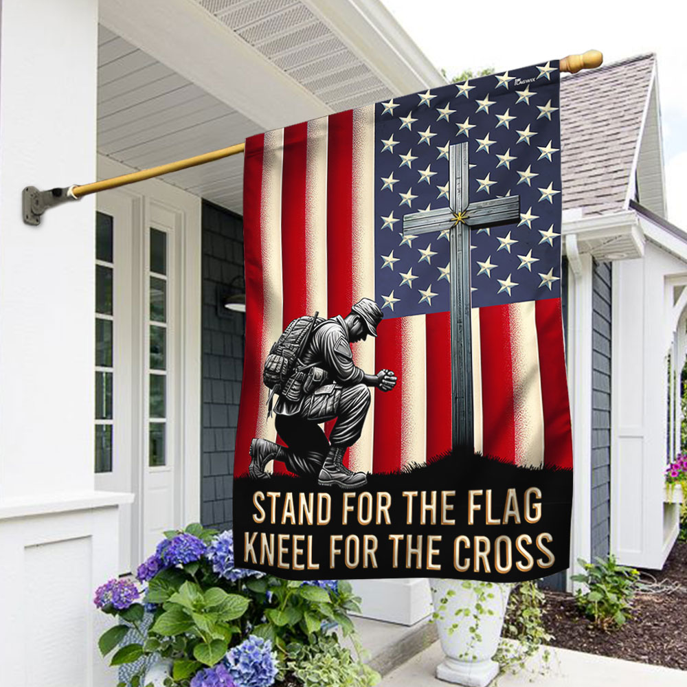 American Flag with Cross - Veteran Kneeling Christ Flag