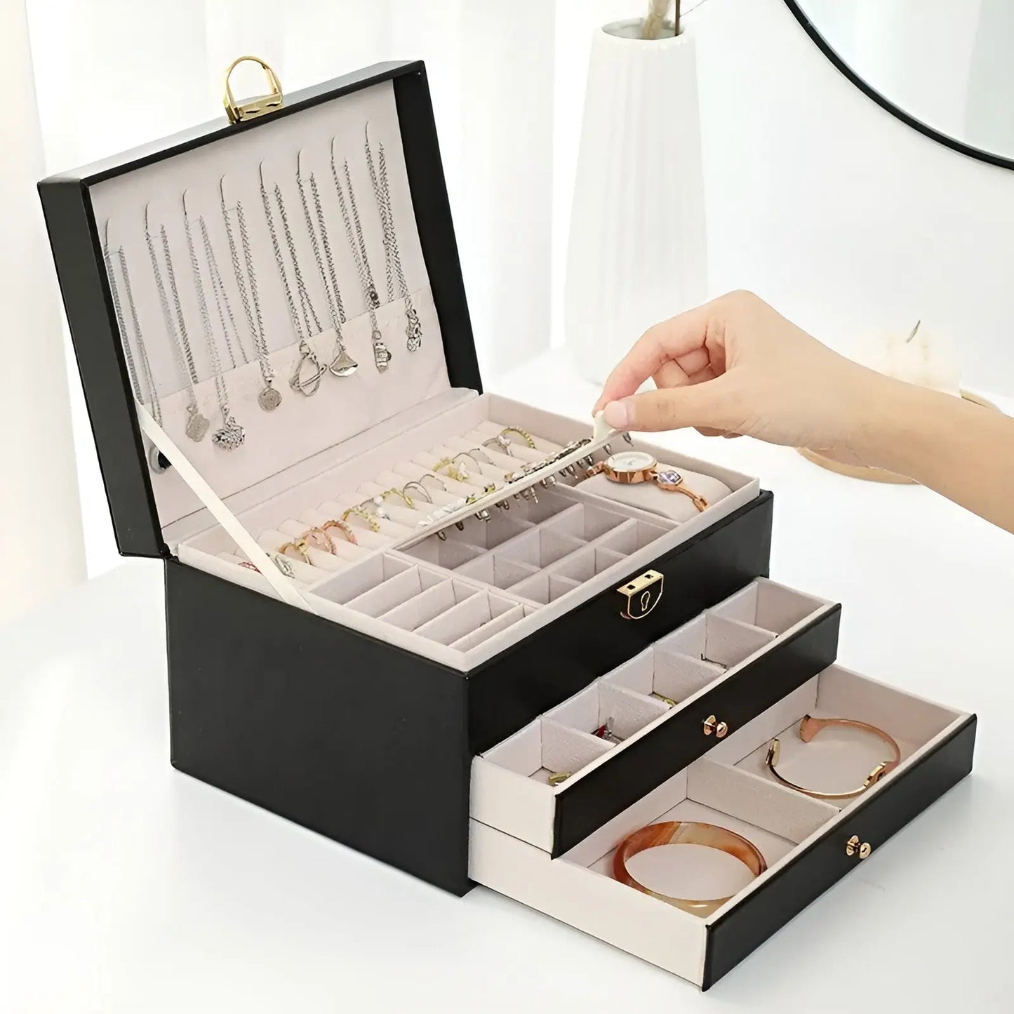 Luxurious PU Leather Jewelry Box with Compartments