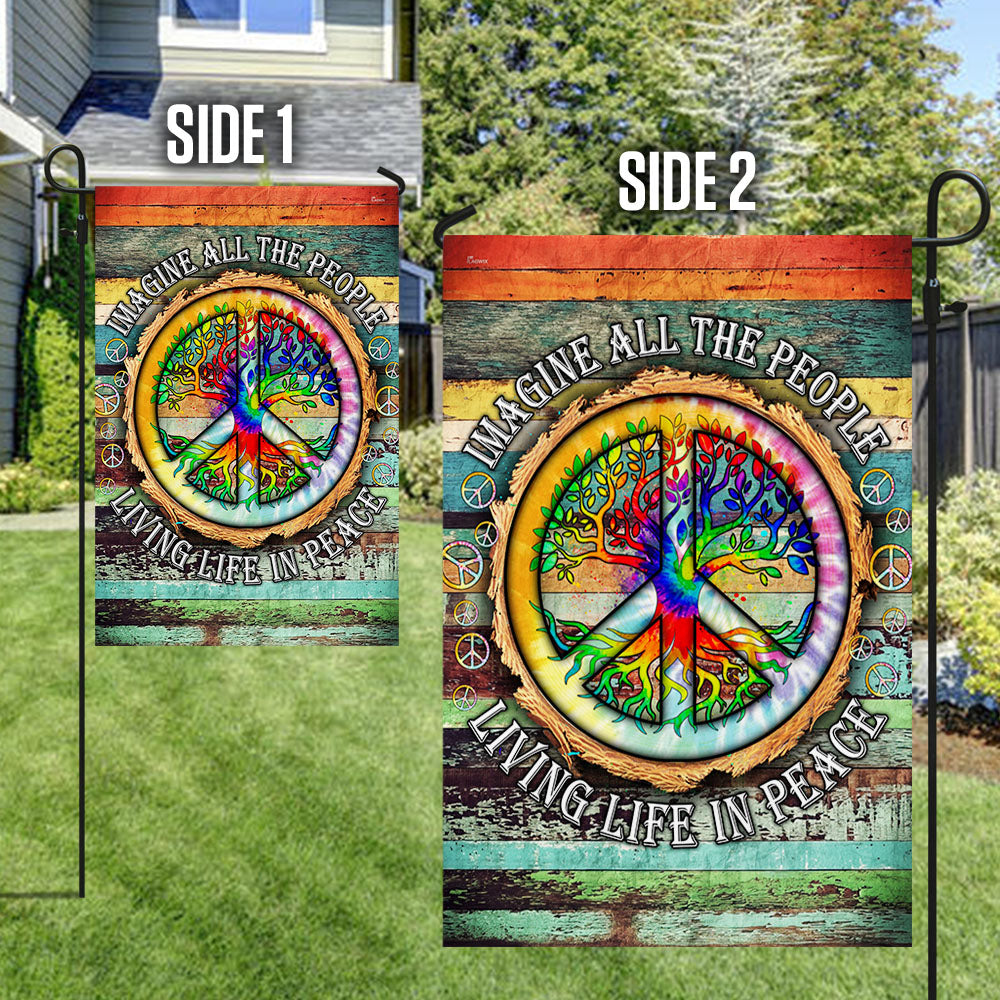 Imagine All The People Living Life In Peace Hippie Flag