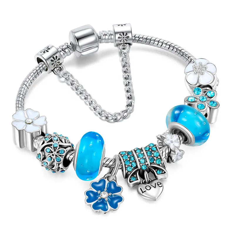 Peach Blossom Charm Bracelet with Adjustable Clasp
