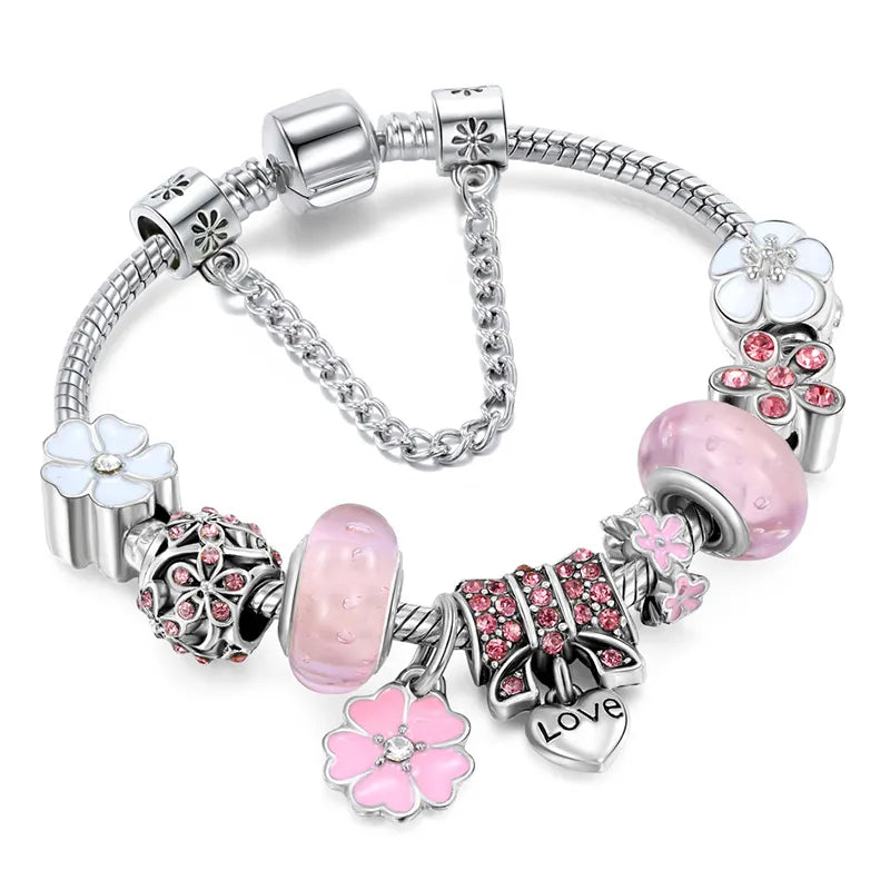 Peach Blossom Charm Bracelet with Adjustable Clasp
