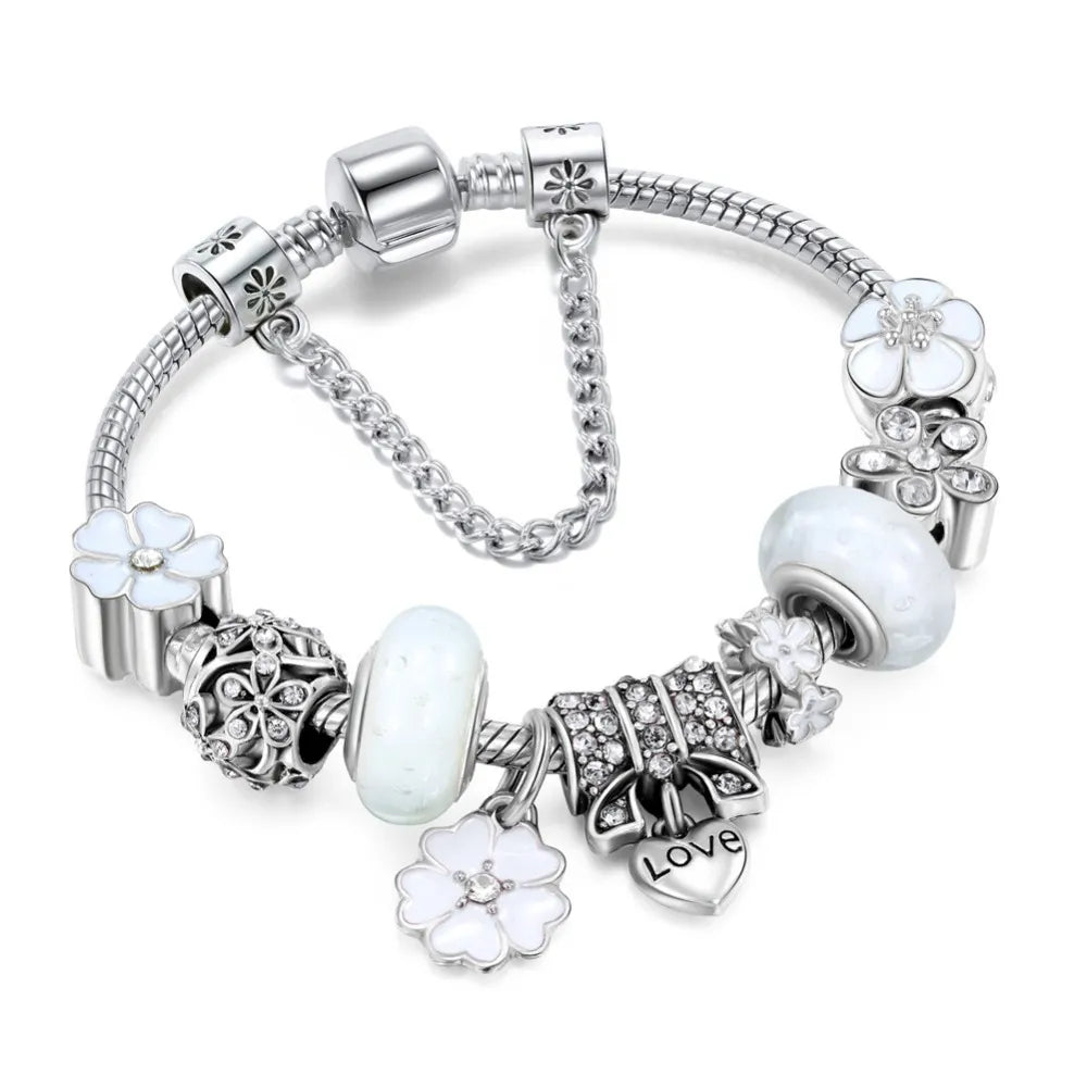 Peach Blossom Charm Bracelet with Adjustable Clasp