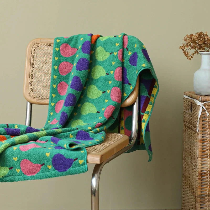 Soft Organic Cotton Children's Towel with Pear Motif