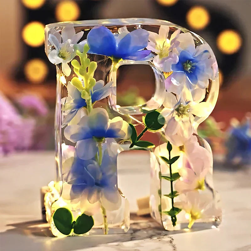 Personalized LED Letter Night Light with Dried Flowers