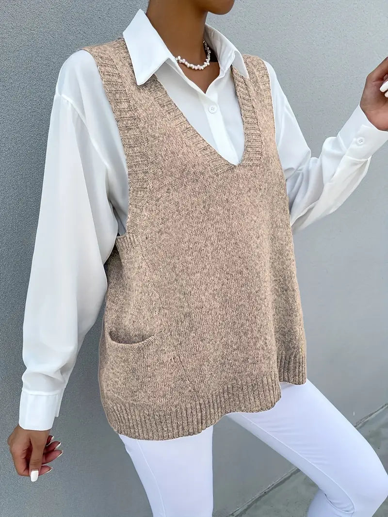 Elegant Sleeveless V-Neck Pullover Top