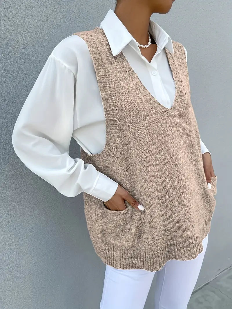 Elegant Sleeveless V-Neck Pullover Top