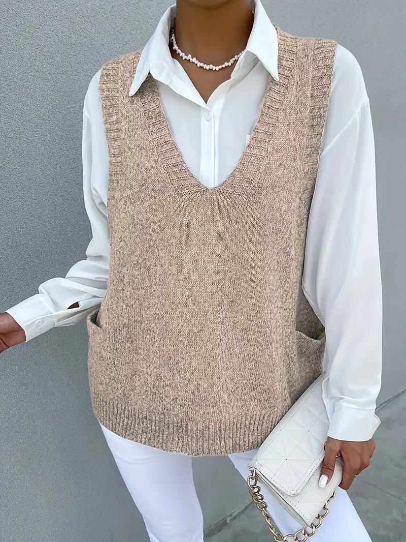 Elegant Sleeveless V-Neck Pullover Top