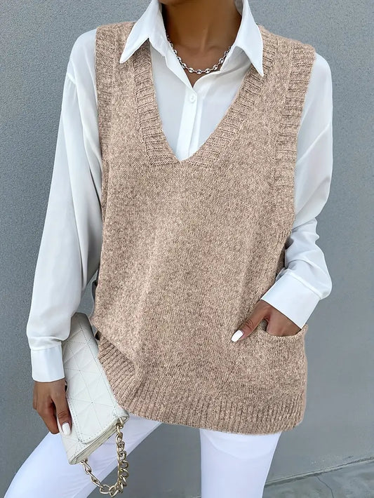 Elegant Sleeveless V-Neck Pullover Top