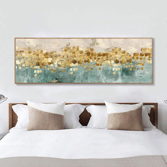 Abstract Blue Gold Cream Canvas Art Print