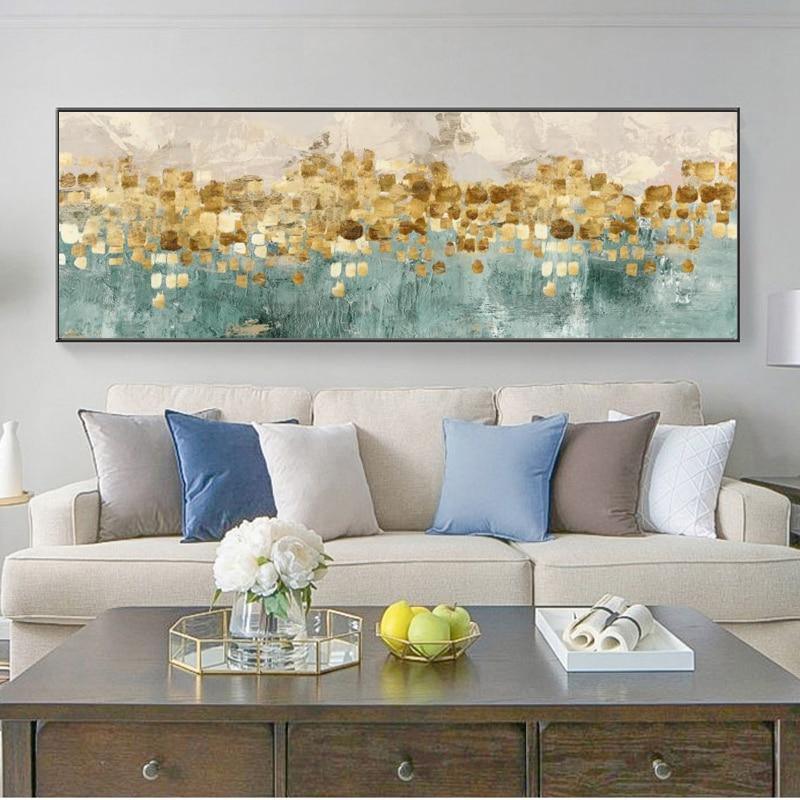 Abstract Blue Gold Cream Canvas Art Print
