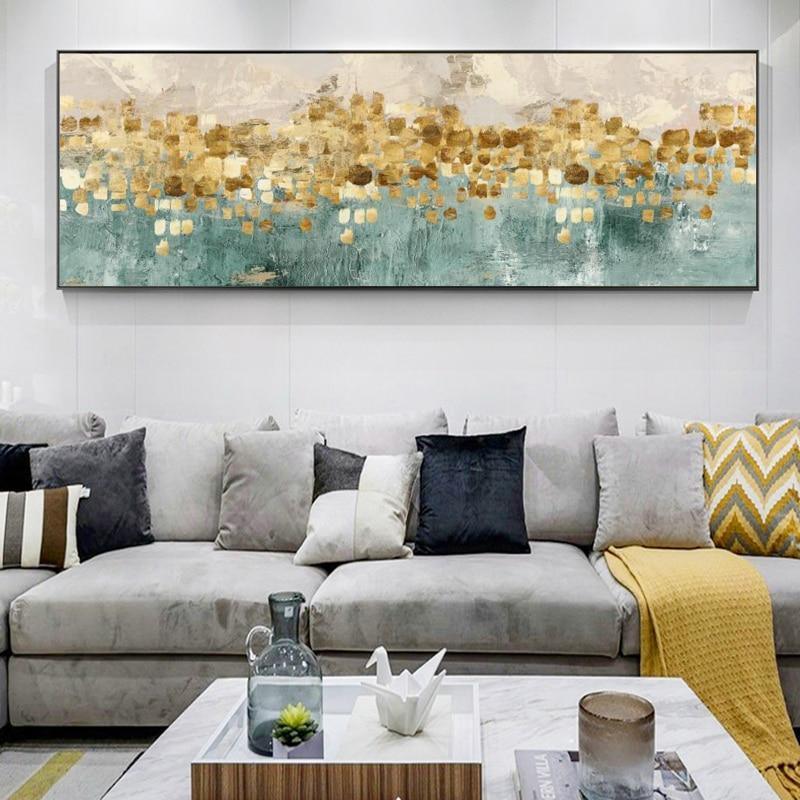 Abstract Blue Gold Cream Canvas Art Print
