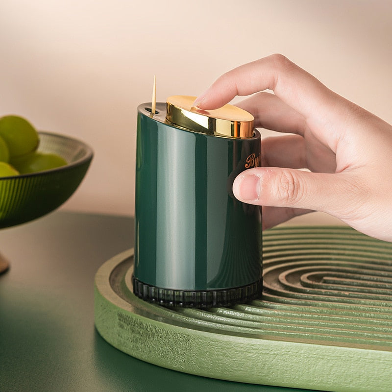Elegant Push-Button Toothpick Holder with Secure Lid