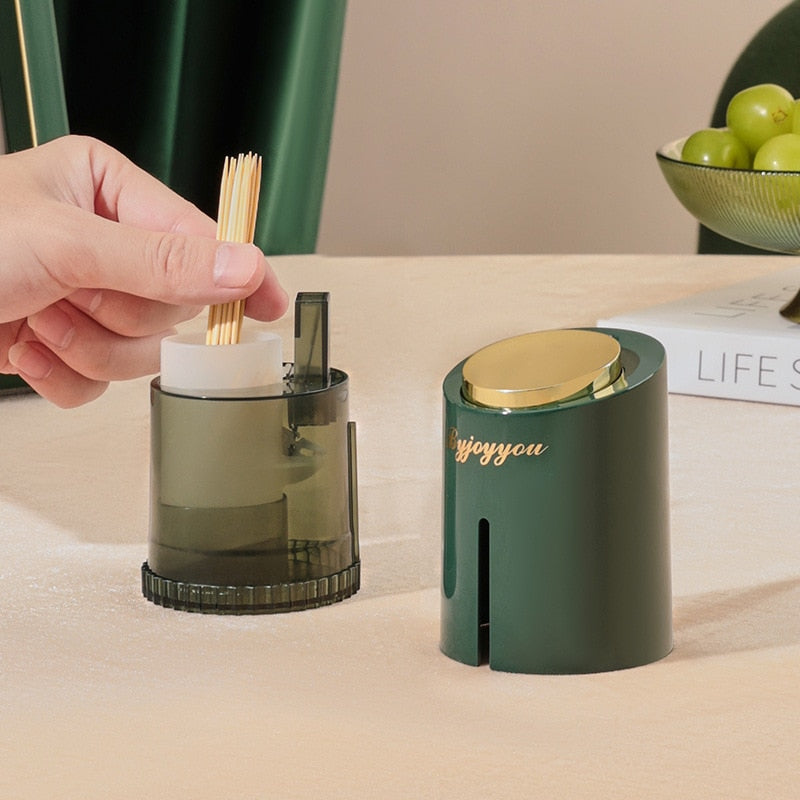 Elegant Push-Button Toothpick Holder with Secure Lid