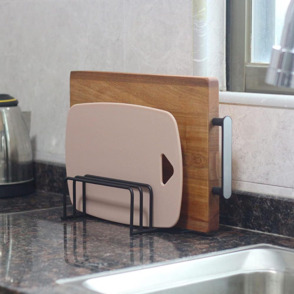Matte Black Steel Kitchen Organizer for Cutting Boards and Trays