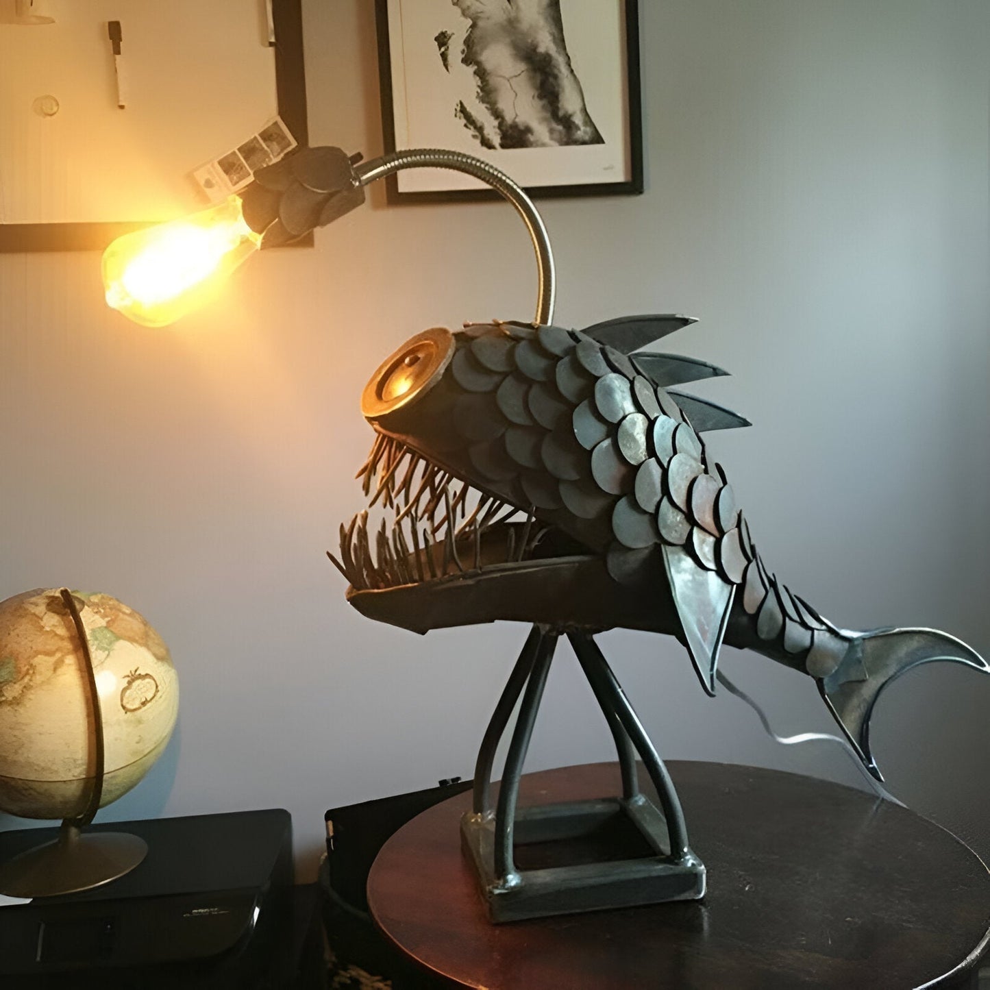 Steampunk Angler Fish Floor Lamp with Adjustable Arm