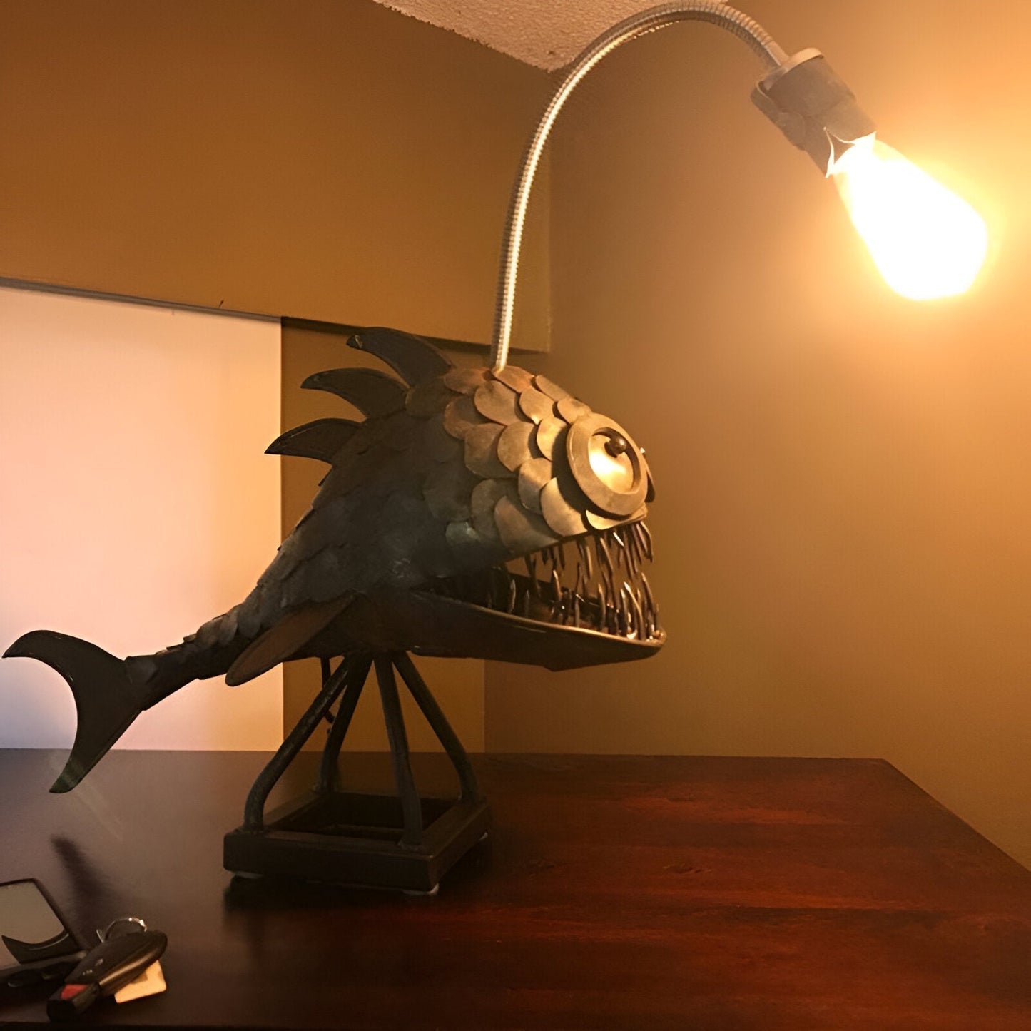 Steampunk Angler Fish Floor Lamp with Adjustable Arm