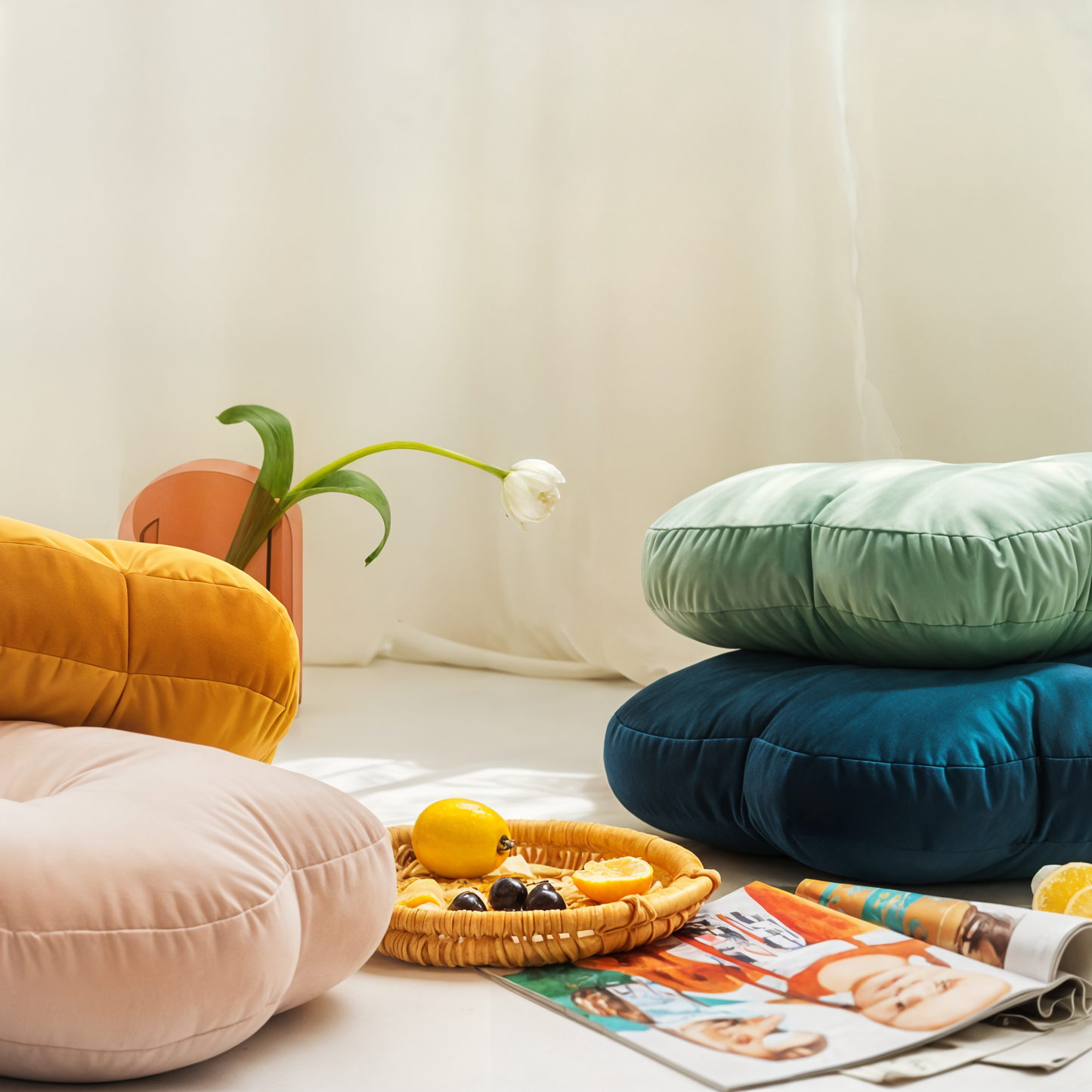 Plush Flower-Shaped Velvet Cushion in Bright Colors