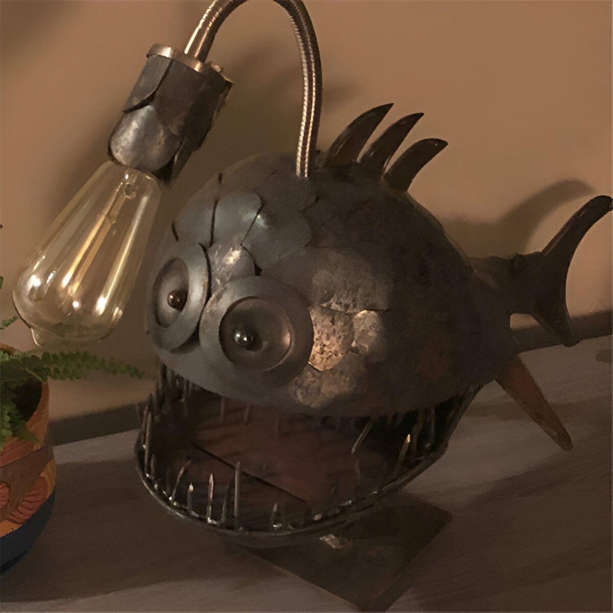 Steampunk Angler Fish Floor Lamp with Adjustable Arm