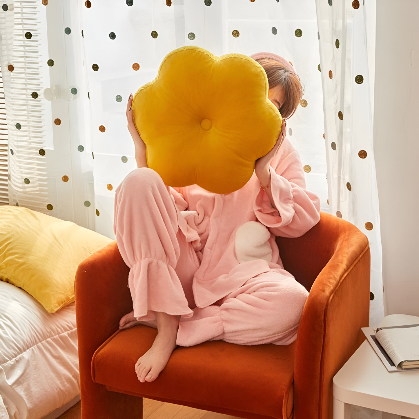 Plush Flower-Shaped Velvet Cushion in Bright Colors