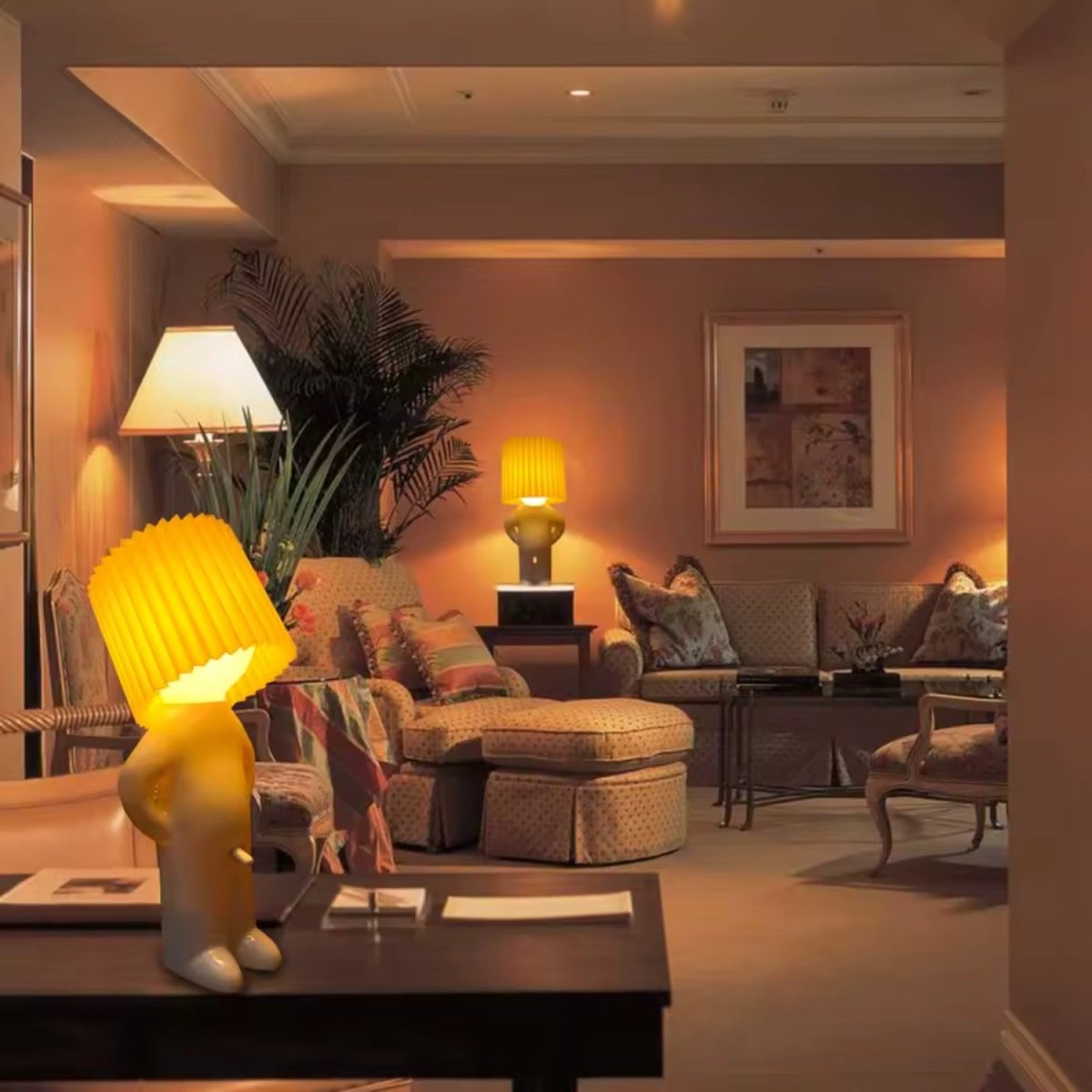 Playful Yellow Night Lamp with Removable Hat