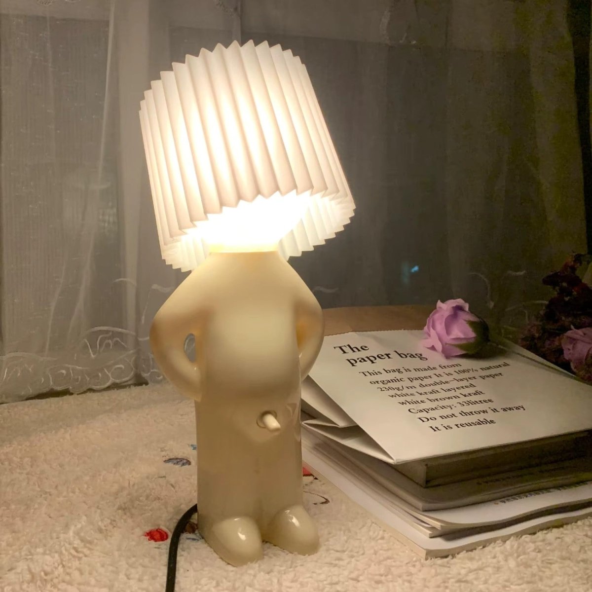 Playful Yellow Night Lamp with Removable Hat