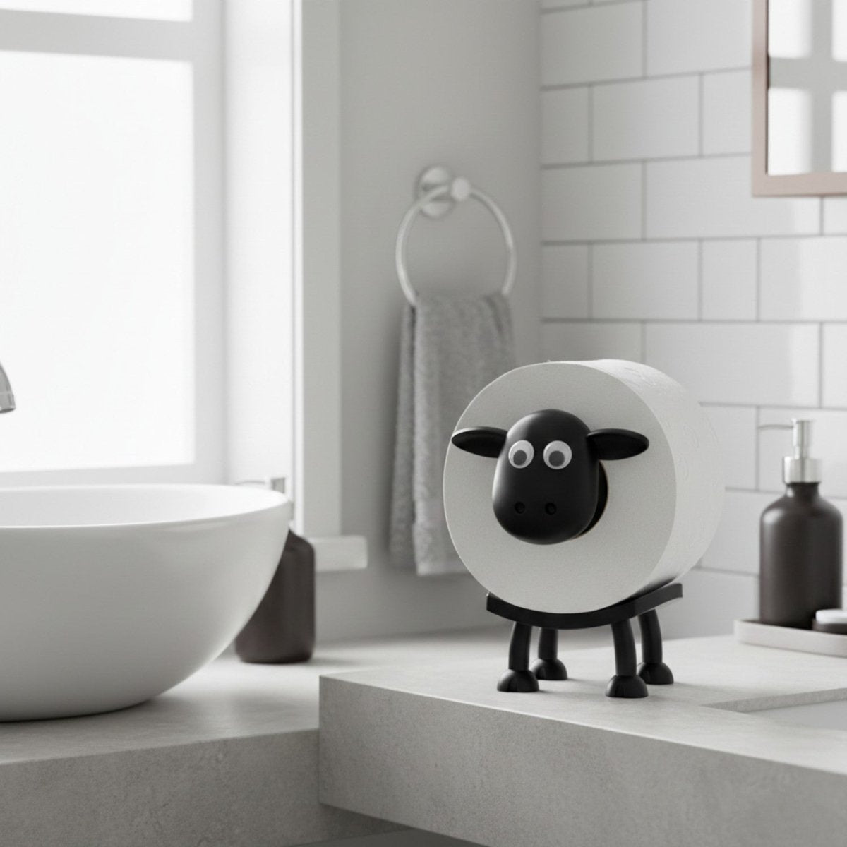 Playful Sheep Toilet Paper Holder with Self-Supporting Design