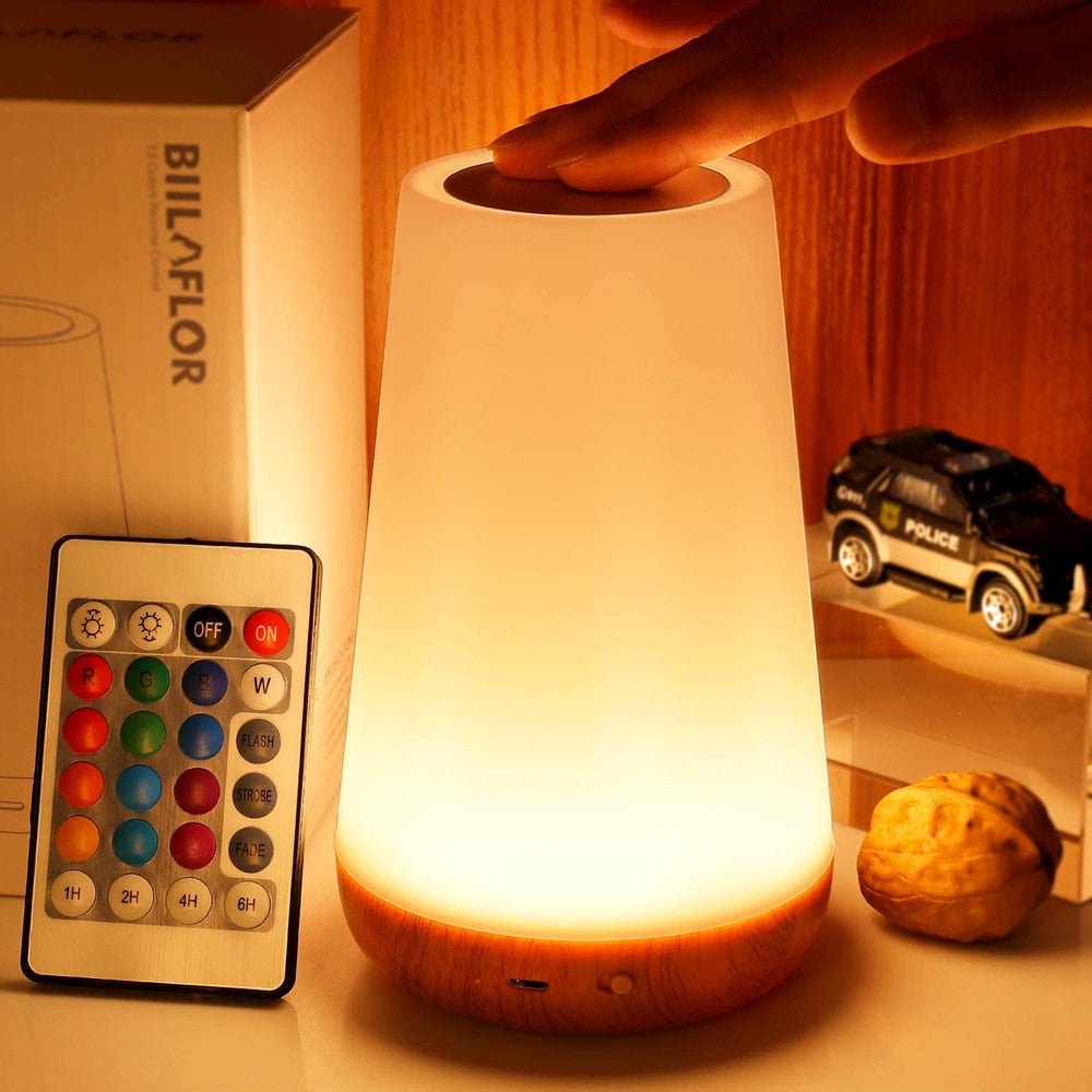 LED Touch Control Table Lamp with Wooden Base