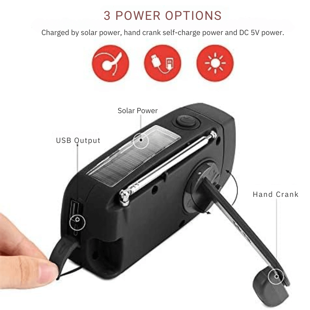 Portable Wind-Up Radio with Flashlight and Power Bank