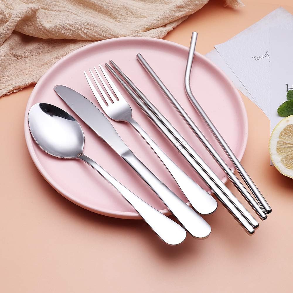 Portable Stainless Steel Travel Cutlery Set with Waterproof Case