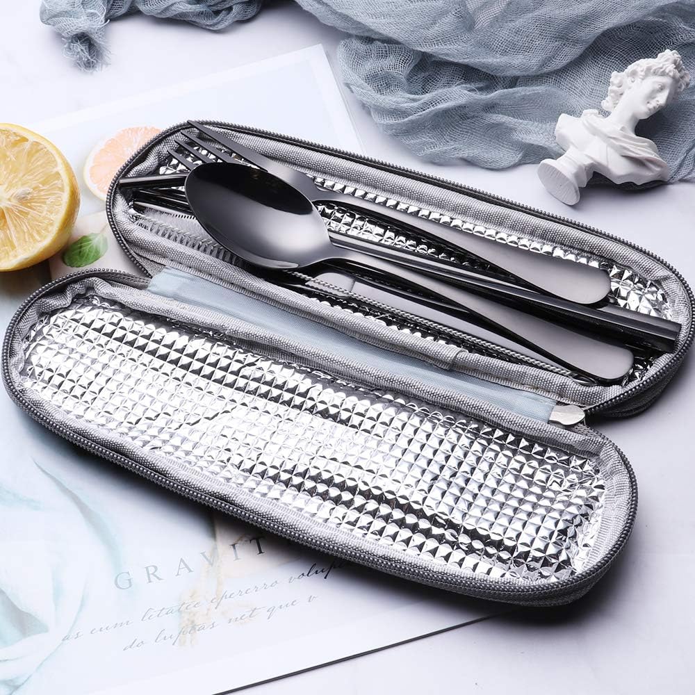 Portable Stainless Steel Travel Cutlery Set with Waterproof Case