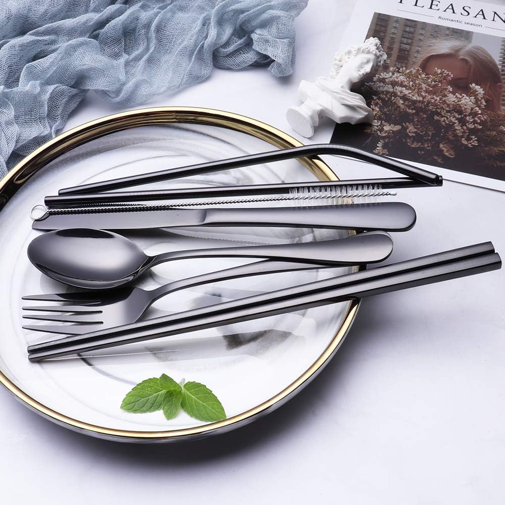 Portable Stainless Steel Travel Cutlery Set with Waterproof Case