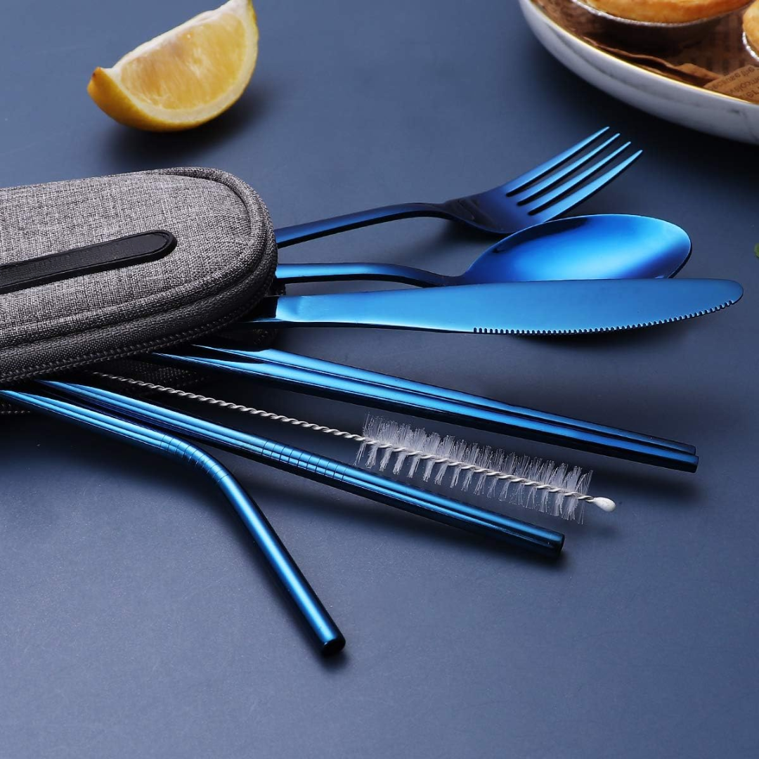Portable Stainless Steel Travel Cutlery Set with Waterproof Case