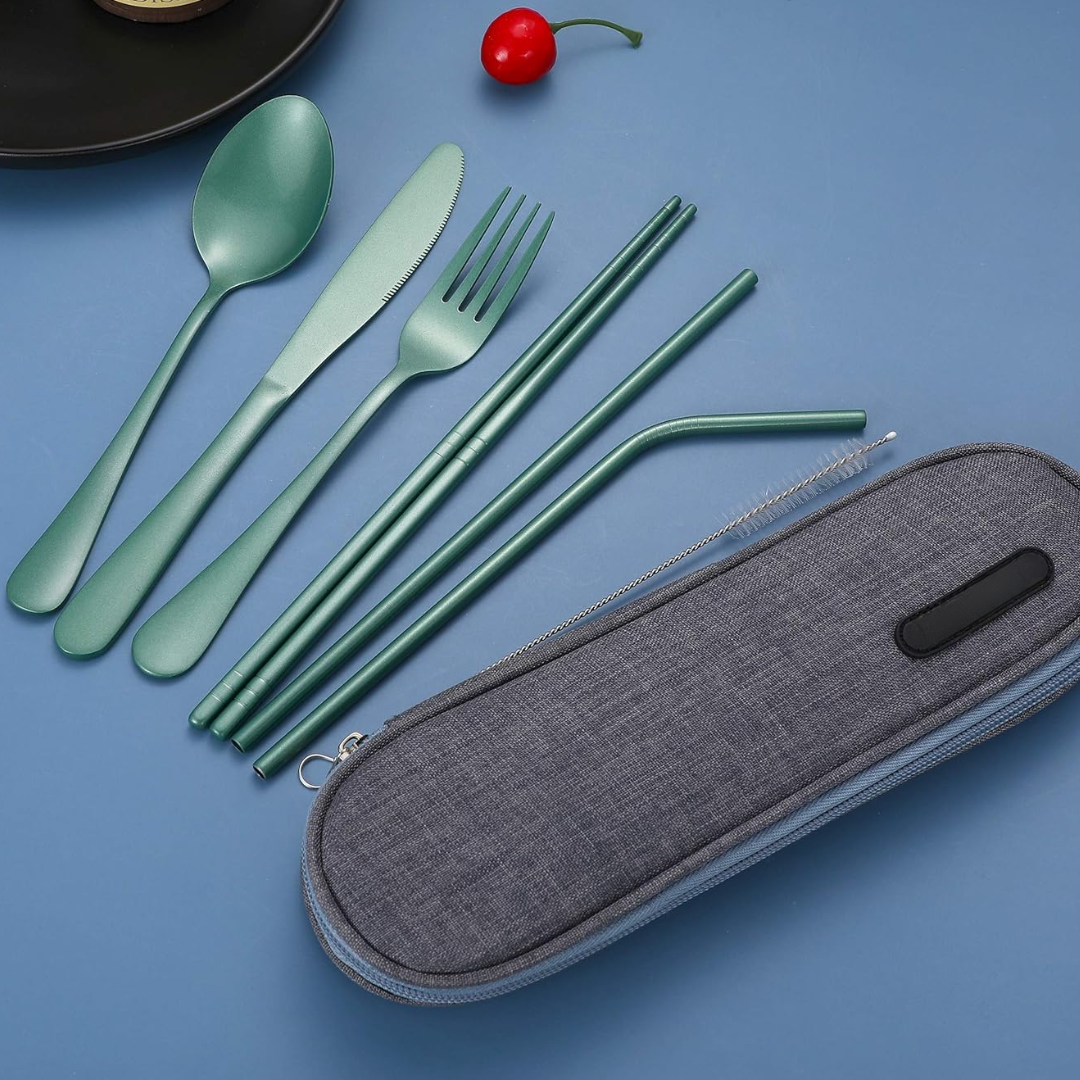 Portable Stainless Steel Travel Cutlery Set with Waterproof Case