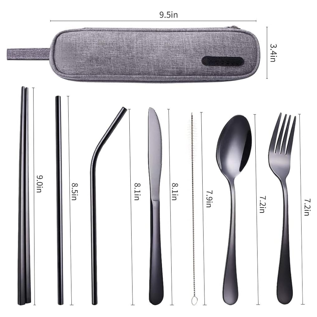 Portable Stainless Steel Travel Cutlery Set with Waterproof Case