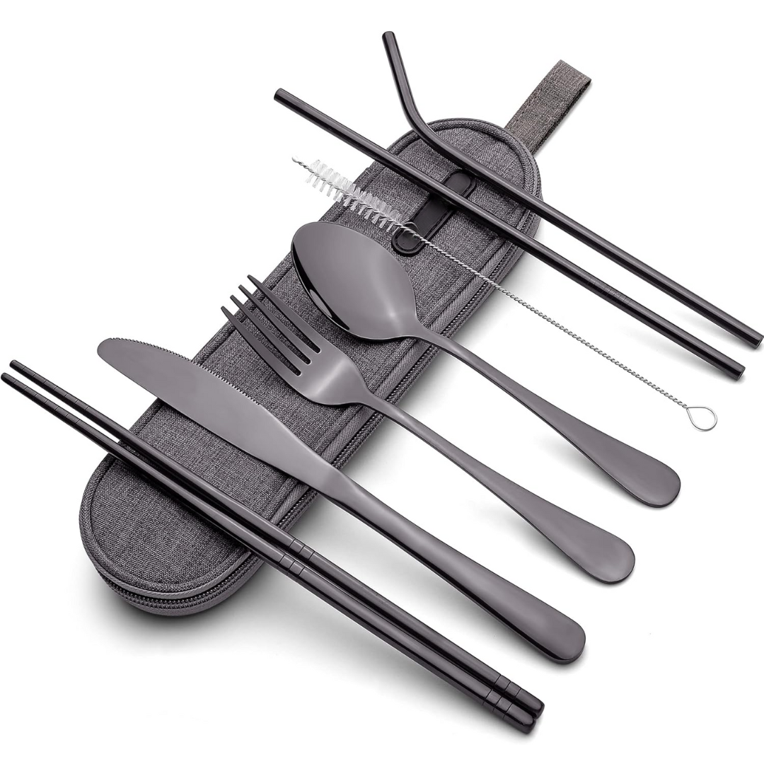 Portable Stainless Steel Travel Cutlery Set with Waterproof Case
