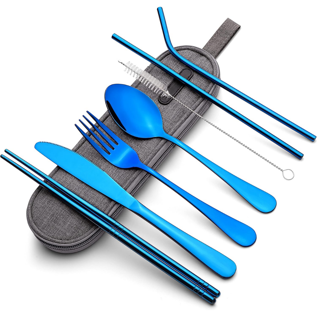 Portable Stainless Steel Travel Cutlery Set with Waterproof Case