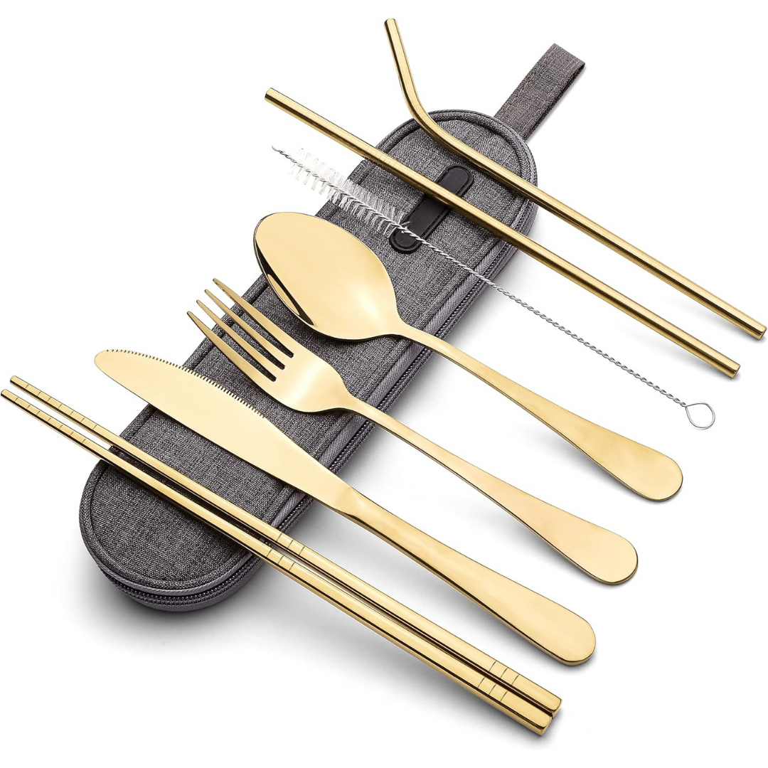 Portable Stainless Steel Travel Cutlery Set with Waterproof Case