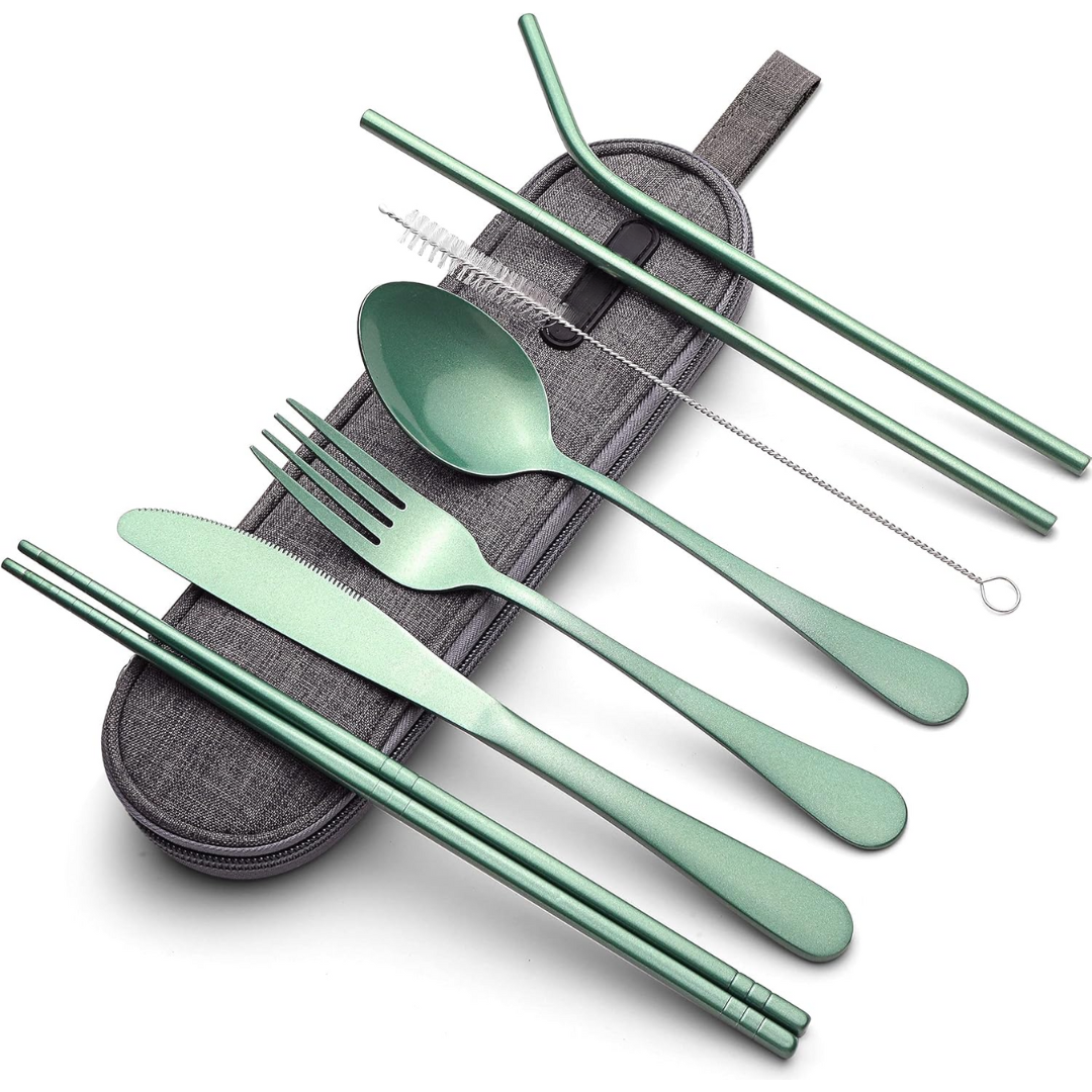 Portable Stainless Steel Travel Cutlery Set with Waterproof Case