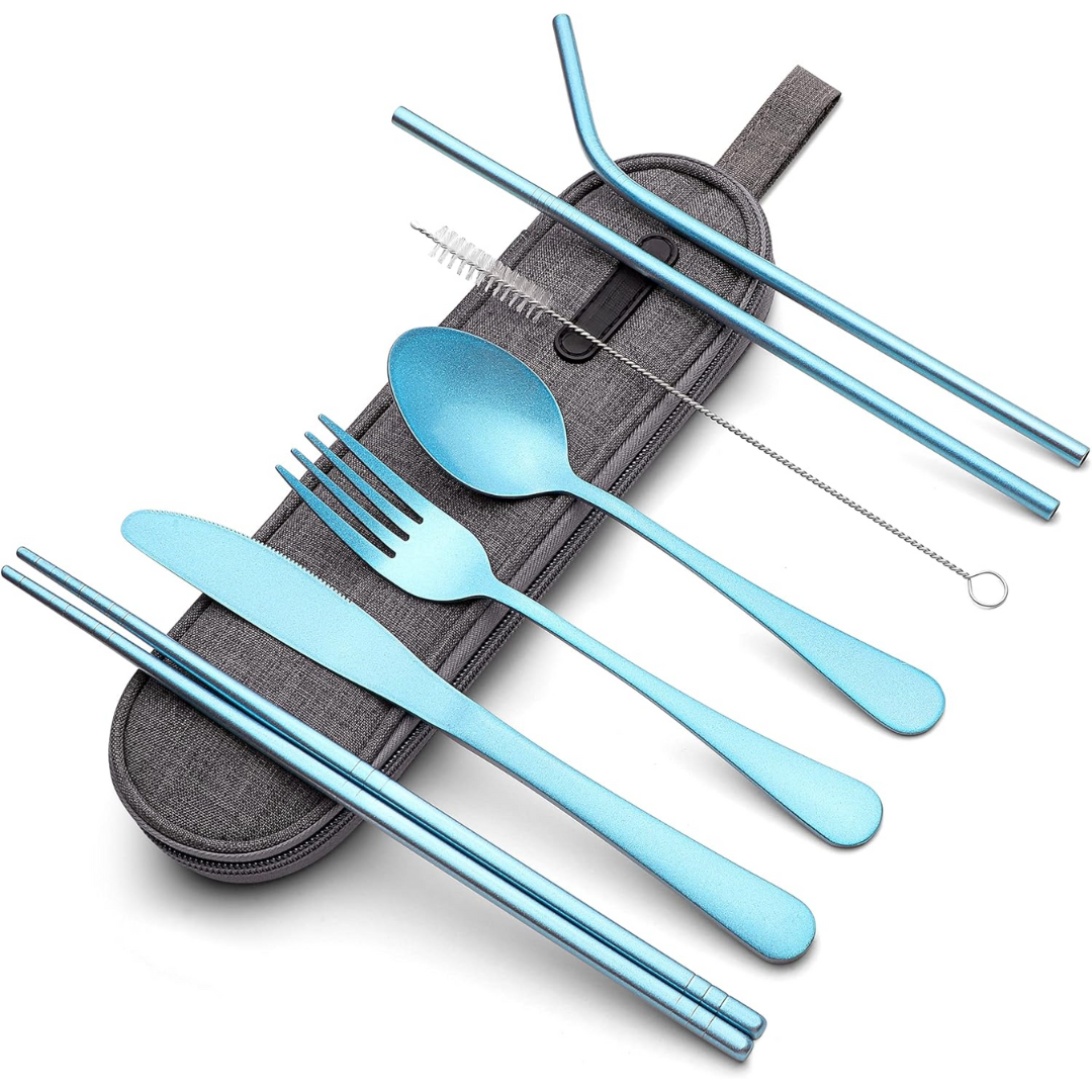 Portable Stainless Steel Travel Cutlery Set with Waterproof Case