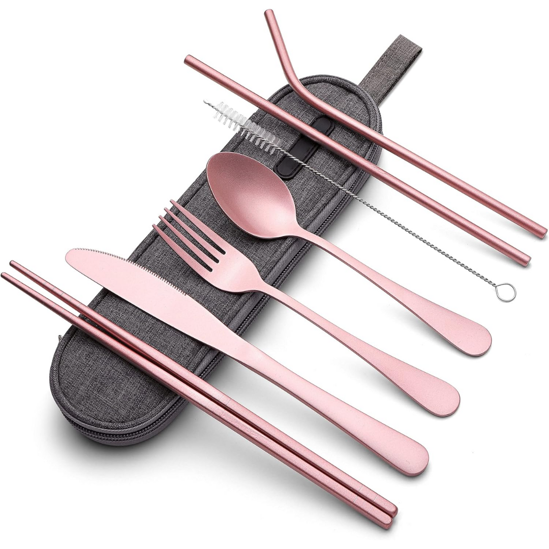 Portable Stainless Steel Travel Cutlery Set with Waterproof Case
