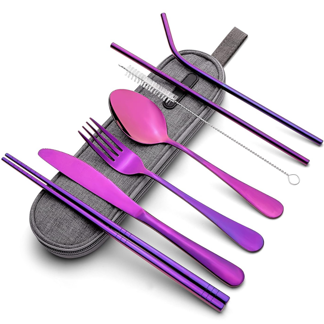 Portable Stainless Steel Travel Cutlery Set with Waterproof Case